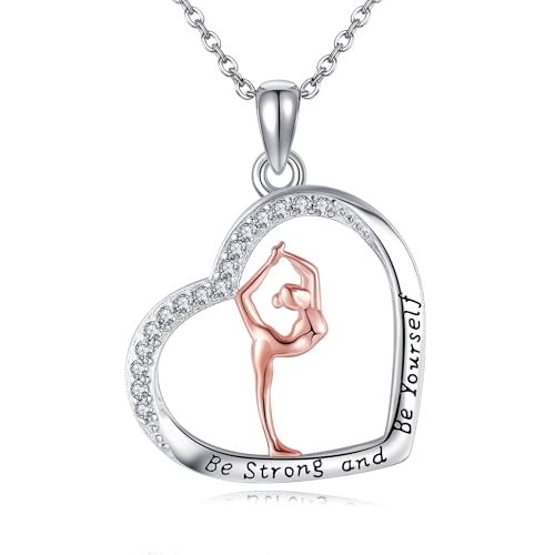 URONE Gymnastik-Halskette aus Sterlingsilber mit Herz-Anhänger für Turnerinnen Sportschmuck Geschenke für Frauen von URONE