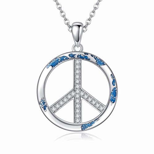 URONE Halskette mit Friedenszeichen Sterlingsilber Halskette mit Friedenskarte-Anhänger Hippie-Schmuck für Frauen von URONE