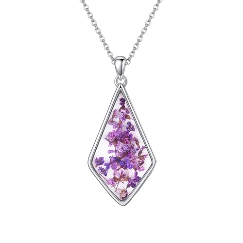 URONE Halskette mit Gepressten Blumen Sterlingsilber Gepresste Getrocknete Blumen Anhänger Halskette Gepresste Blumen Schmuck Geschenke für Frauen ​ von URONE