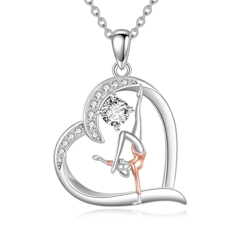 URONE Herz-Gymnastik-Kette Halskette 925 Sterlingsilber Gymnastik- -Anhänger Sport-Thema Geburtsstein April Schmuck für Damen von URONE