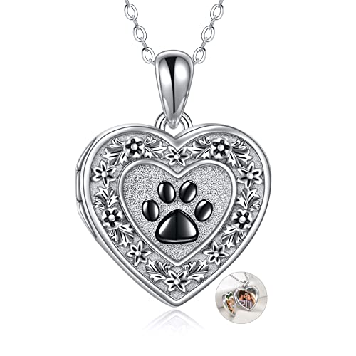 URONE Herz Medaillon Halskette die Bilder hält Sterling Silber Hund Pfote Drucken Foto Medaillon Andenken Anhänger Schmuck Geschenke für Frauen von URONE