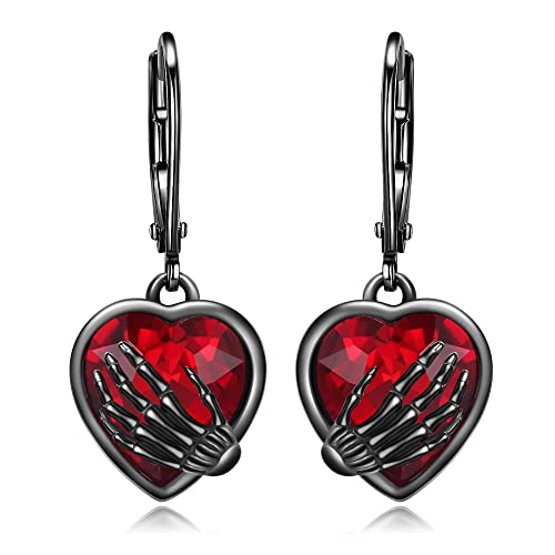 URONE Herz-Totenkopf-Ohrringe Sterling Silber Skelett Hand Leverback Drop Ohrringe Gothic Schmuck Geschenke für Frauen von URONE