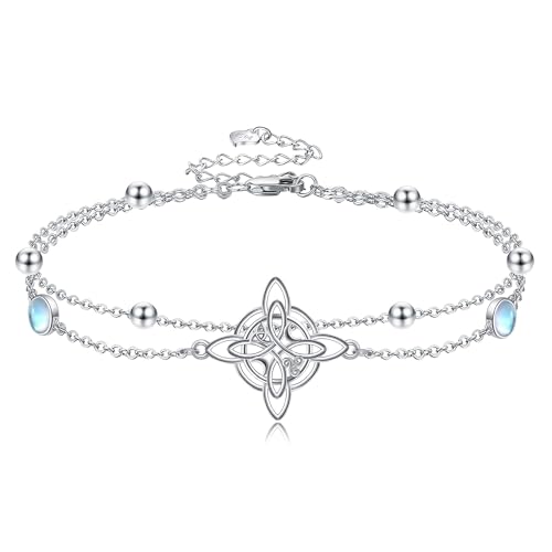 URONE Hexen Knoten Armband 925 Sterling Silber Mondstein Keltischer Knoten Layered Armband für Frauen Wicca Schmuck Geschenke für Mädchen URONE Hexen Knoten Armband 925 Sterling Silber Mondstein Keltischer Knoten Layered Armband für Frauen Wicca Schmuck Geschenke für Mädchen von URONE