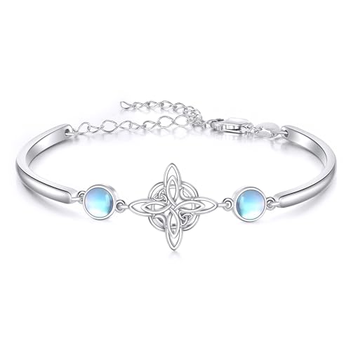 URONE Hexen Knoten Armreif Armband 925 Sterling Silber Mondstein Keltischer Knoten Manschette Armreif Armband für Frauen Wicca Schmuck Geschenke für Mädchen von URONE