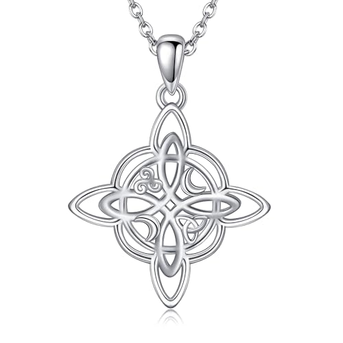 URONE Hexen Knoten Halskette 925 Sterling Silber Mondstein Keltischer Knoten Anhänger Kette Wicca Schmuck für Frauen von URONE