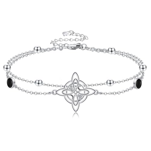 URONE Hexenknoten Armband aus 925 Sterlingsilber mit Schwarzer Onyx Keltischer Knoten mehrlagiges Armband Schmuck Geschenk‌ für Damen von URONE
