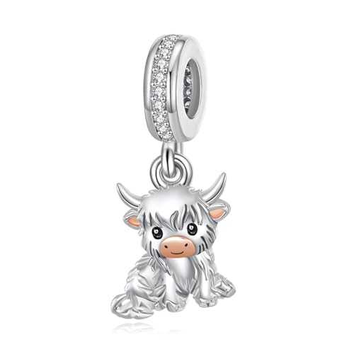 URONE Hochlandkuh Charm 925 Sterlingsilber Highland Cow Charms Beads Passt Armbänder Halskette Schottische Hochlandkuh Schmuck für Frauen von URONE