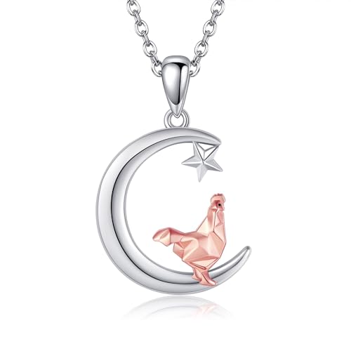 URONE Huhn-Halskette Sterlingsilber Huhn-Mond-Anhänger-Halskette niedliches Tier-Huhn-Schmuck Geschenke für Frauen von URONE
