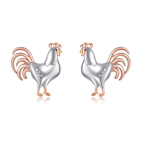 URONE Huhn Ohrringe Silber 925 Huhn Küken Hahn Ohrstecker Huhn Schmuck Geschenke für Frauen Huhn Liebhaber von URONE