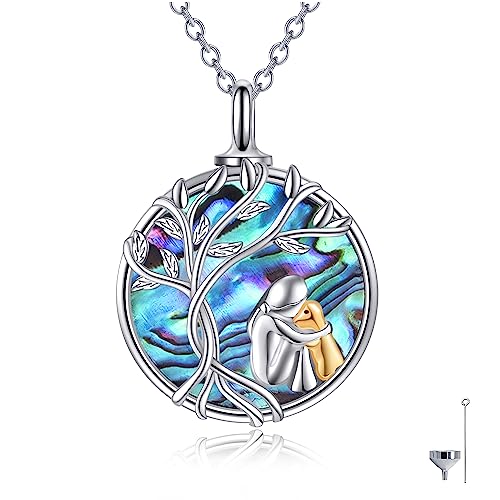 URONE Hund Asche Halskette 925 Sterling Silber Haustier Asche Urne Halskette für Asche mit Abalone Shell Pet Memorial Asche Schmuck für Frauen Mädchen Hundeliebhaber von URONE