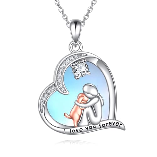 URONE Hund Kette 925 Silber Hund Mondstein Anhänger Halskette Schmuck Geschenke für Frauen Damen von URONE