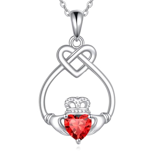 URONE Irische Claddagh Kette für Damen 925er Sterling Silber Herz Geburts Stein Anhänger Halskette Jahrestags und Geburtstags Geschenke für Frauen von URONE