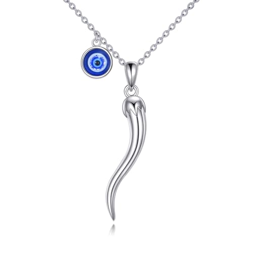 URONE Italienische Horn Halskette 925 Sterling Silber Cornicello Kette Glücks Anhänger Italienischer Pfeffer Amulett Schmuck Geschenk für Damen Herren von URONE