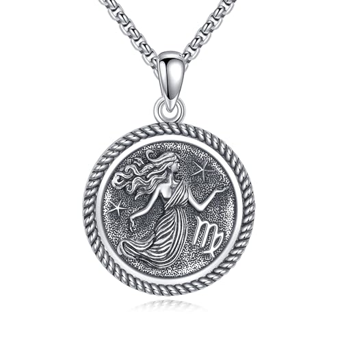URONE Jungfrau Kette 925 Sterling Silber Jungfrau Anhänger und Kette Sternzeichen Halskette Schmuck Geburtstag Geschenke für Frauen Männer von URONE