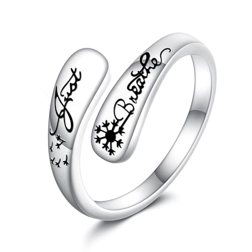 URONE Just Breathe Ring für Frauen 925 Sterlingsilber Löwenzahn Atemring Angst Verstellbarer Offener Daumen Ring Inspirierend Schmuck für Stress Abbauen von URONE