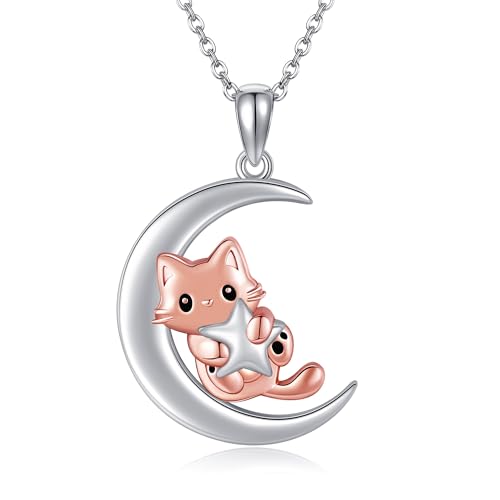 URONE Katze Kette 925 Silber Katze Mond Anhänger Halskette Kätzchen Katzen Schmuck Geschenke für Damen Katzen Liebhaber URONE Katze Kette 925 Silber Katze Mond Anhänger Halskette Kätzchen Katzen Schmuck Geschenke für Damen Katzen Liebhaber von URONE