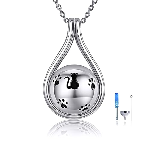 URONE Asche Halskette 925 Sterling Silbe Urnenhalskette für Asche Kremationsschmuck zum Gedenken Ash Keepsake Anhänger für Männer Frauen (Katzen) von URONE