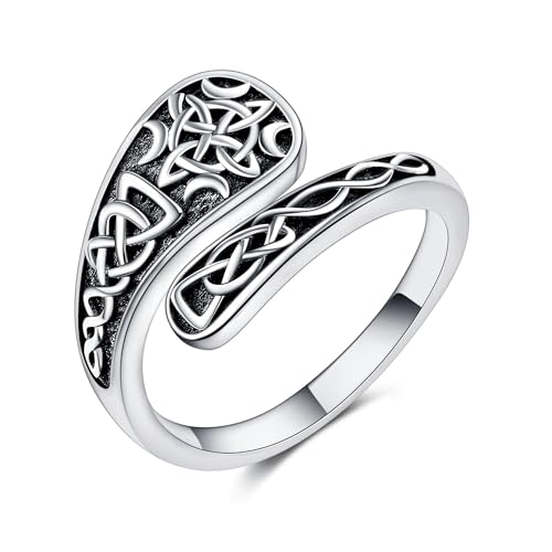 URONE Keltischer Knoten Ring Sterling Silber Hexen Knoten Kreuz Einstellbare Band Ring Hexe irischen Schmuck für Frauen von URONE