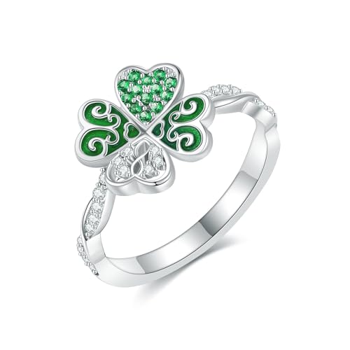 URONE Kleeblatt-Ring Sterling Silber Keltischer Knoten Vierblättrige Kleeblattringe Glückbringender Irischer Valentinstag Geschenke Schmuck für Frauen(size 18.14) von URONE