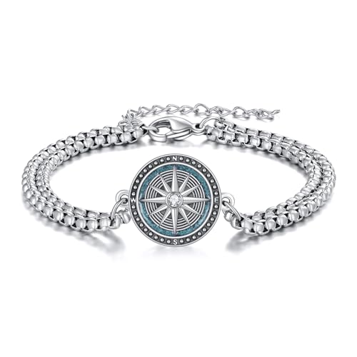 URONE Kompass Armband 925 Sterling Silber Vintage Kompass Armbänder Abschluss Schmuck Geschenke für Frauen und Männer von URONE