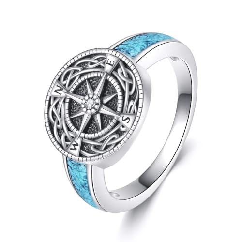 URONE Kompass Ring 925 Sterling Silber Kompass Siegel Ring mit Keltischem Knoten und Türkis Abschluss Schmuck Geschenke für Frauen und Männer #9 von URONE
