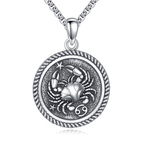 URONE Krebs Kette 925 Sterling Silber Krebs Anhänger und Kette Konstellation Halskette Schmuck Geburtstag Geschenke für Frauen Männer von URONE