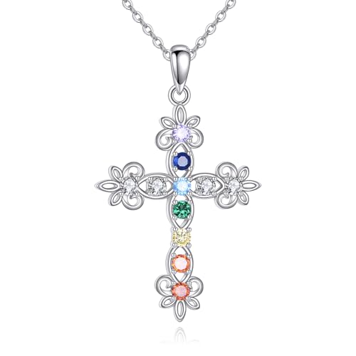URONE Kreuz Chakra Kette 925 Sterling Silber 7 Chakra Kreuz Anhänger Halskette Chakren Kreuz Schmuck Spirituelle Geschenke für Frauen von URONE