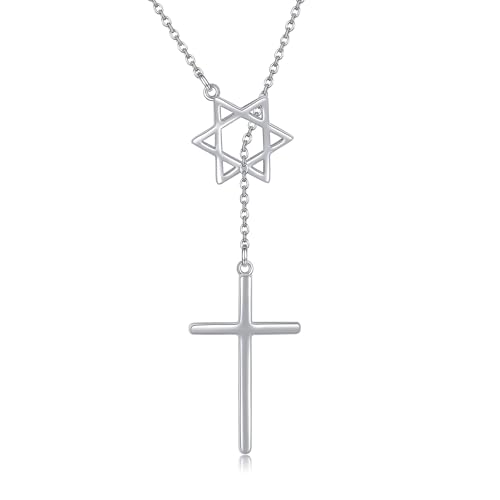 URONE Kreuz Davidstern Halskette Sterling Silber Kreuz Star David Layered Anhänger Halskette Kreuz Schmuck Geschenke für Frauen von URONE