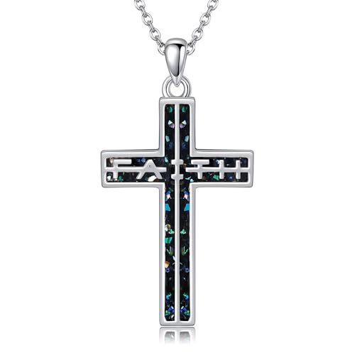 URONE Kreuz-Halskette aus Sterlingsilber Religiöser Kreuz-Anhänger aus Abalone-Muschel Christlicher Glaube Schmuck für Frauen und Männer URONE Kreuz-Halskette aus Sterlingsilber Religiöser Kreuz-Anhänger aus Abalone-Muschel Christlicher Glaube Schmuck für Frauen und Männer von URONE
