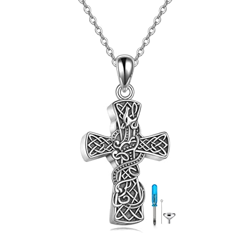 URONE Kreuz-Urnen-Halskette für Asche Sterlingsilber Kreuz keltischer Drache Einäscherung Andenken Schmuck für Damen und Herren von URONE