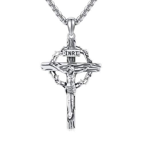 URONE Kruzifix Jesus Kette Sterling Silber Kruzifix Kreuz Haslkette Anhänger Schutz Schmuck Geschenke für Herren von URONE