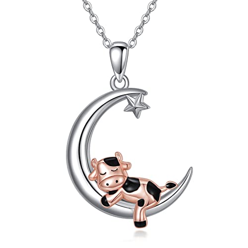 URONE Kuh-Halskette aus Sterlingsilber Kuh-Mond-Anhänger niedliche Kuh Tier Schmuck Geschenke für Frauen und Mädchen von URONE