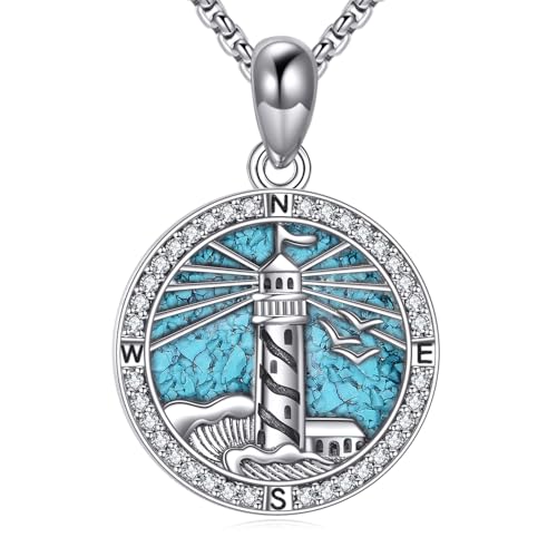 URONE Leuchtturm Kette 925 Sterling Silber Kompass Halskette Anhänger Türkis Schmuck Geschenk für Damen URONE Leuchtturm Kette 925 Sterling Silber Kompass Halskette Anhänger Türkis Schmuck Geschenk für Damen von URONE