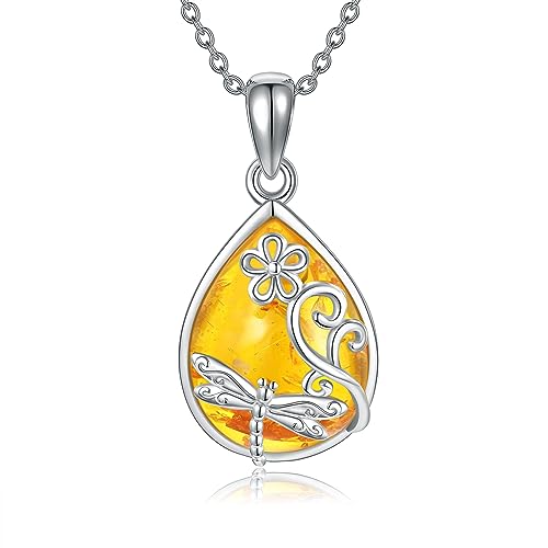 URONE Libelle Kette 925 Sterling Silber Bernstein Libelle Anhänger Halskette Miraculous Libelle Schmuck Geschenke für Damen von URONE