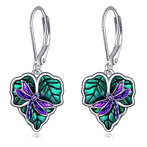 URONE Libelle Ohrringe 925 Sterling Silber Libelle Grünes Blatt Ohrhänger Libelle Schmuck Geschenke für Damen von URONE