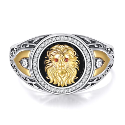 URONE Löwen Ring 925 Sterling Silber Tierreich Der König Löwenkopf Ring Schmuck Geschenke für Männer und Frauen #10 von URONE