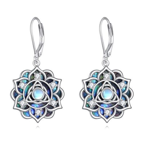 URONE Lotus Ohrringe Silber 925 Lotus Ohrringe Hängend Mondstein Tropfen Ohrhänger Lotus Blume Schmuck Geschenk für Damen von URONE