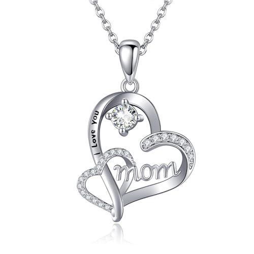 URONE Mama Geschenk 925 Sterling Silber Mama Kette Herz Anhänger Halskette Geburtstag Schmuck Geschenke für Mutter Frauen von URONE