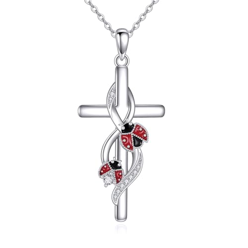 URONE Marienkäfer Kette Sterlingsilber Marienkäfer-Kreuz-Anhänger Halskette Tierschmuck Geschenke für Damen URONE Marienkäfer Kette Sterlingsilber Marienkäfer-Kreuz-Anhänger Halskette Tierschmuck Geschenke für Damen von URONE