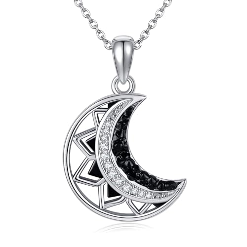 URONE Mond Halskette 925 Sterling Silber Gothic Mond Anhänger Halskette Mondsichel Geschenke Wiccan Schmuck für Frauen Mädchen von URONE