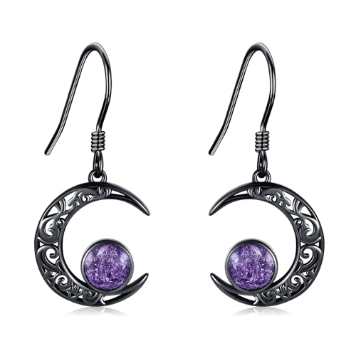 URONE Mond Ohrringe Sterling Silber Schwarz Gothic Mond Ohrringe Goth Punk Schmuck Geschenke für Frauen von URONE