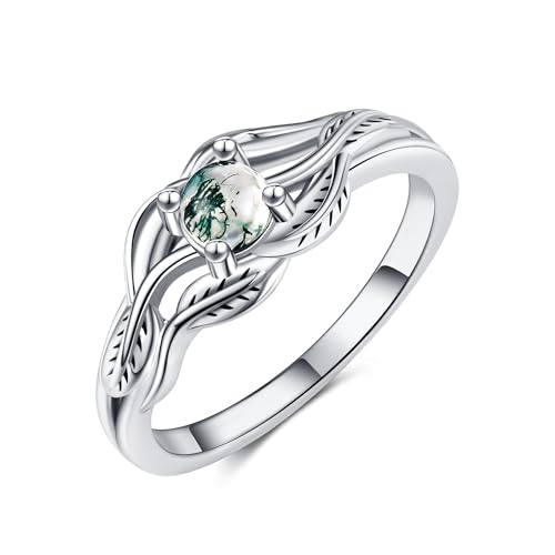 URONE Moosachat Ring Silber 925 Blatt Moosachat Ringe Moosachat Schmuck für Damen - US Größe 7 von URONE