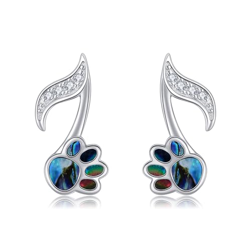 URONE Musiknote Ohrringe Silber 925 Musiknote Pfotenabdruck Ohrstecker Musiknoten Schmuck Musikalische Geschenke von URONE