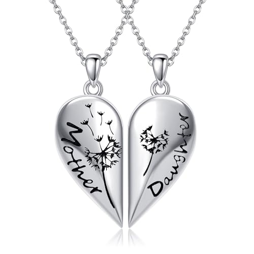 URONE Mutter Tochter Halskette 925 Sterling Silber Mom Tochter Matching Halskette Löwenzahn Halskette Geburtstag Schmuck Geschenke für Mama Frauen von URONE