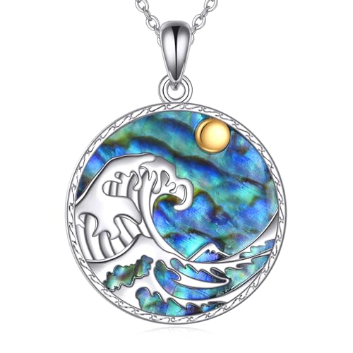 URONE Ocean Wave Kette 925 Sterling Silber Wave Abalone Muschel Anhänger Ozean Schmuck Geschenke für Frauen URONE Ocean Wave Kette 925 Sterling Silber Wave Abalone Muschel Anhänger Ozean Schmuck Geschenke für Frauen von URONE