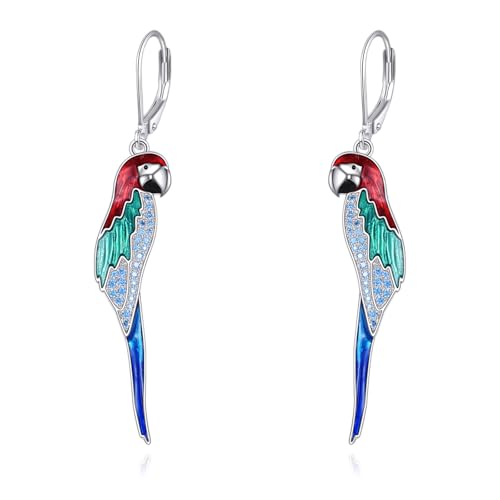 URONE Papagei Ohrringe 925 Sterling Silber Ara Vogel Ohrringe Baumeln Papagei Vogel Schmuck Geschenke für Frauen Papagei Vogel Liebhaber von URONE