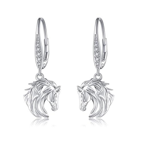 URONE Pferd Ohrringe Sterling Silber Herz Pferd Ohrhänger Leverback Ohrringe Tier Pferd Schmuck für Frauen von URONE