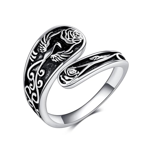 URONE Phönix Löffel Ringe Silber 925 Verstellbare Daumen Ring Damen Ring Offen Statement Ring Verstellbar Phoenix Schmuck Phönix Geschenke von URONE