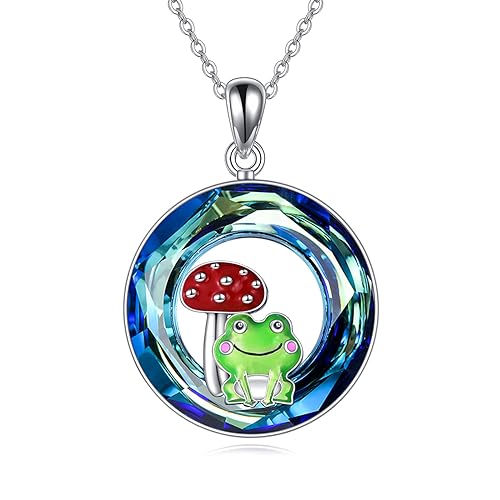 URONE Pilz Frosch Halskette für Frauen 925 Sterling Silber Niedliche Tier Anhänger mit Kristall Hypoallergene Pilz Schmuck Geschenk für Frauen Mädchen von URONE