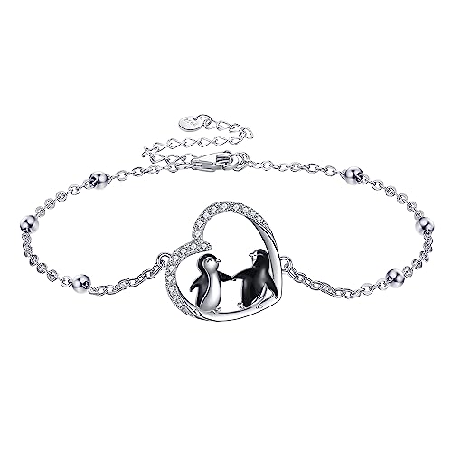 URONE Pinguin-Armband aus Sterlingsilber Pinguin-Herz-Tier-Anhänger Pinguin-Schmuck Geschenke für Frauen und Mädchen von URONE